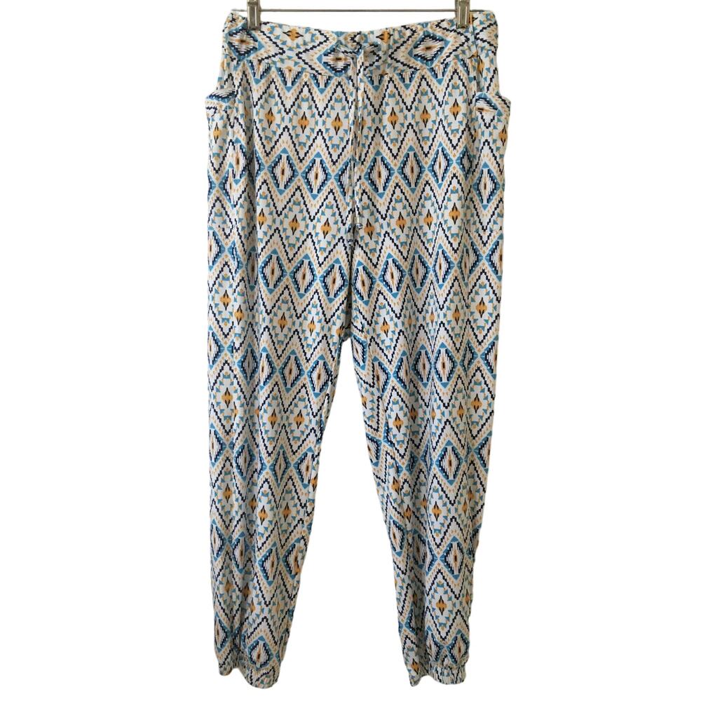 Robert Louis Large Lounge Palazio Pants Blue Orange White Pull On Joggers